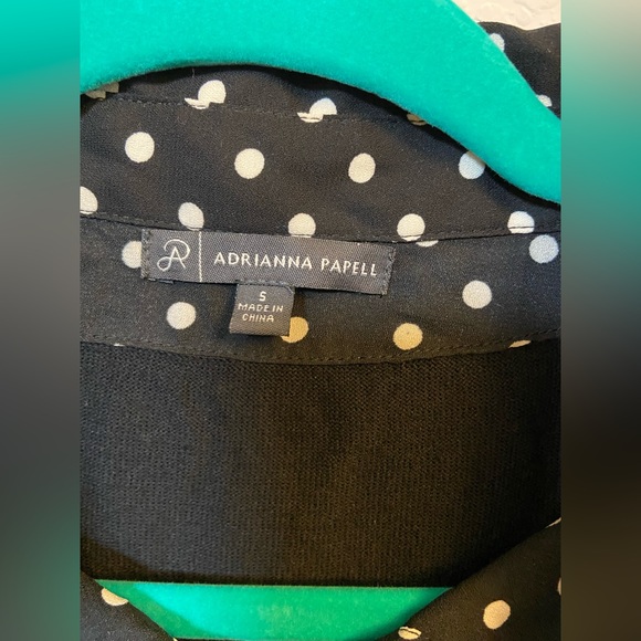 Adrianna Papell Size S Black Sweater Built In Blouse Polka Dots Long Sleeves - Picture 8 of 10